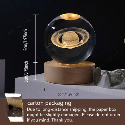 3D Crystal Ball Galaxy Night Light - LED Saturn Planet Moon Lamp for Bedroom and Birthday Gifts