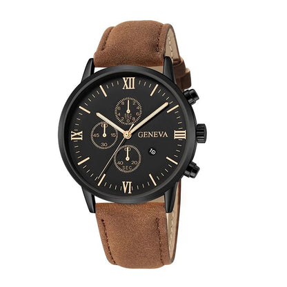 Men's Casual Watch – Leather Band Analog Quartz with Calendar Function