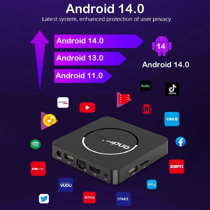 Q10 Android 14 8K Smart TV Box – Allwinner H313, 128GB, Dual WiFi, BT5.0, HDR10+ Media Player with Google Voice Assistant