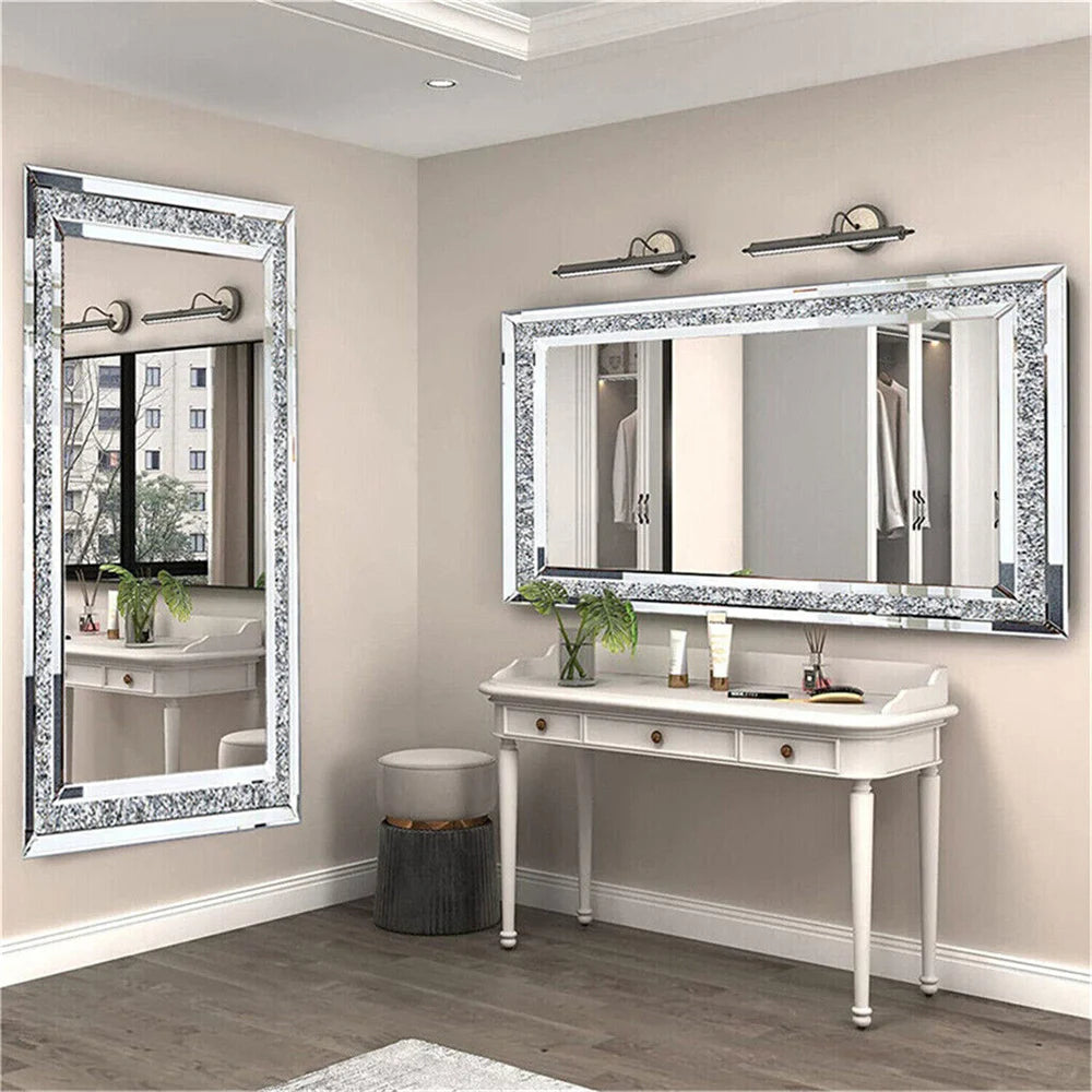 XXXL Large Full-Length Wall Mirror – Crushed Crystal Diamond Decorative Design