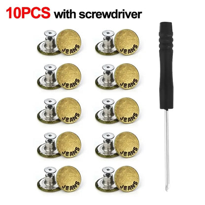 10Pcs 17mm Metal Jeans Buttons – No-Sew Screw Replacement Repair Kit for Pants & Denim