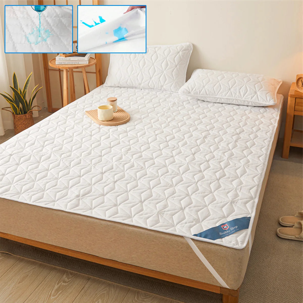 Waterproof Mattress Protector — Breathable, Noiseless Cover Pad with 4 Elastic Corners, Fits Up to 40cm Deep