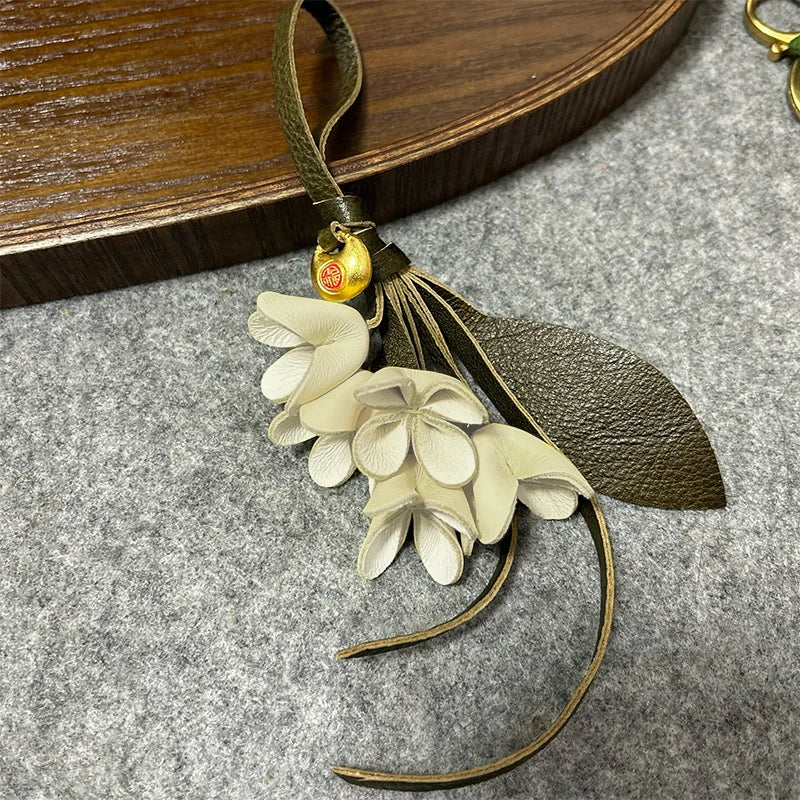 Genuine Leather Flower Bag Pendant Keychain – Original Handmade Osmanthus & Tulip Design, Exquisite Floral Charm for Bags & Accessories