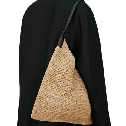 2025 Fashion Straw Tote Bag - Triangle Woven Shoulder Handbag for Beach & Casual Summer Style