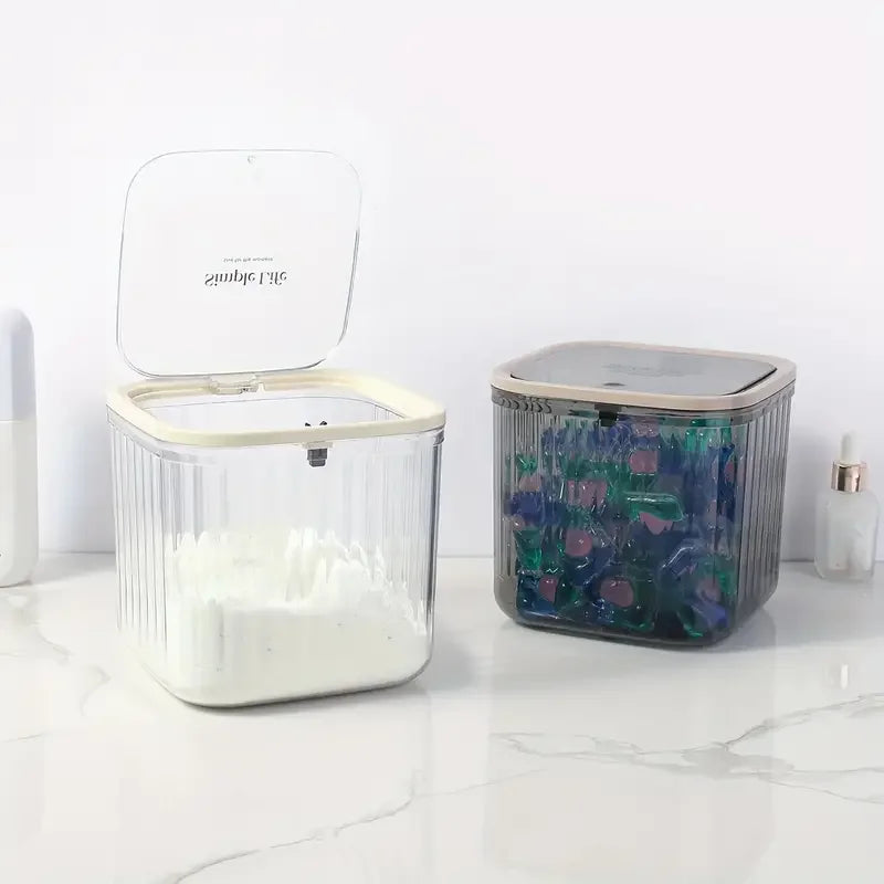 Transparent Mini Desktop Storage Box — Waterproof Pop-Up Cover Organizer for Laundry Detergent, Beads, Powder, Kitchen and Dining Table