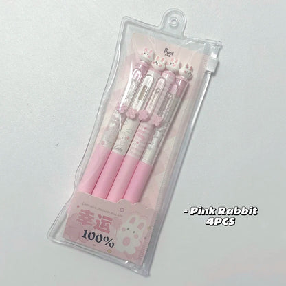 4-Piece Rabbit Gel Pen Set - 0.5mm Quick-Dry Black Ink Pens with Transparent Storage Bag for School and Office Supplies