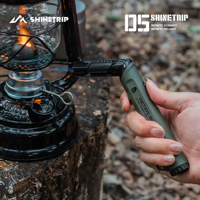 Foldable Nozzle Outdoor Gas Lighter - Windproof Dark Blue Flame with Safety Lock for Camping