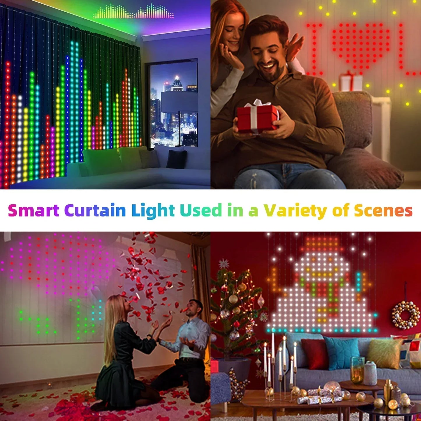 400-LED Smart Curtain Lights RGB Bluetooth App Fairy String Lights for Bedroom & Window Decoration