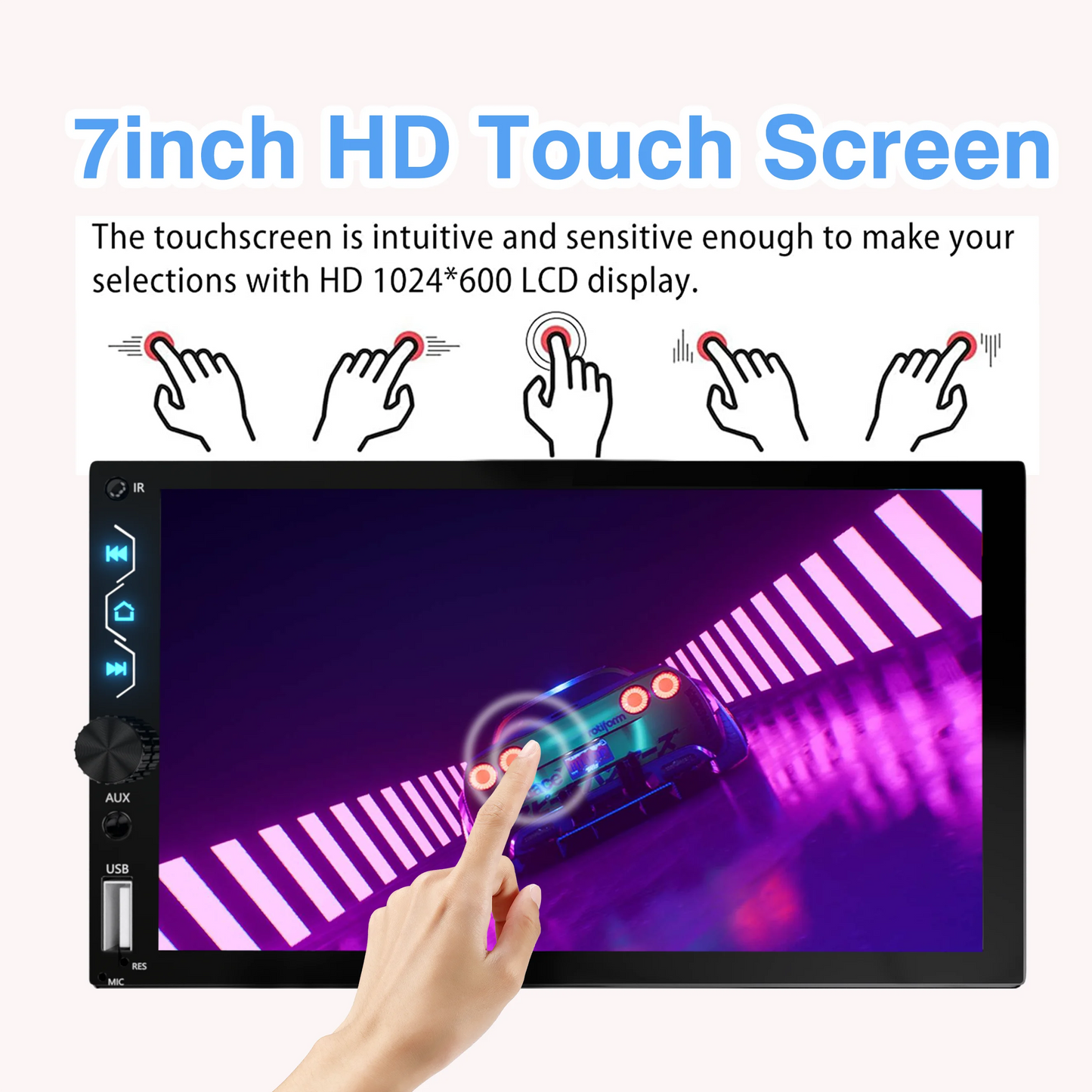 7" Wireless 2DIN Car Radio Stereo – HD Touchscreen CarPlay Android Auto Video Player with Bluetooth, FM & Rear View Camera