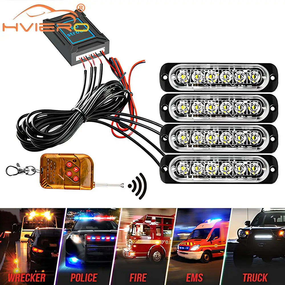 24LED Wireless Car Strobe Emergency Signal Flash Light - 12-24V for Trailers and Trucks, Auto Diode Modification Accessories