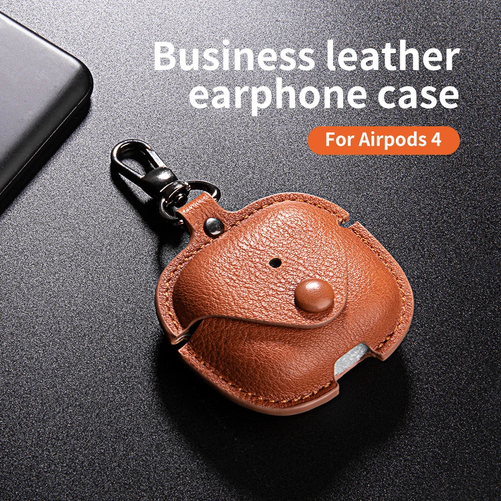 Leather Business Case for AirPods 4 – Luxury PU Headphone Cover with Hook