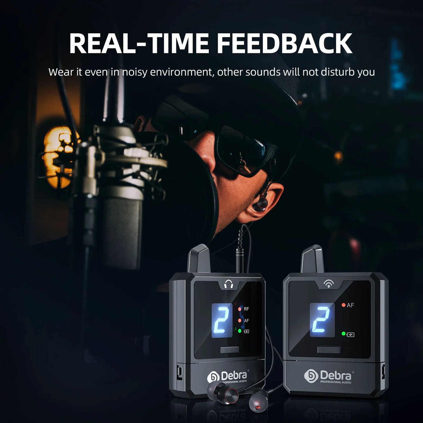 Debra Portable UHF IEM Wireless In-Ear Monitor System – Rechargeable Audio Mini for Music, Live Broadcast & Audio Monitoring