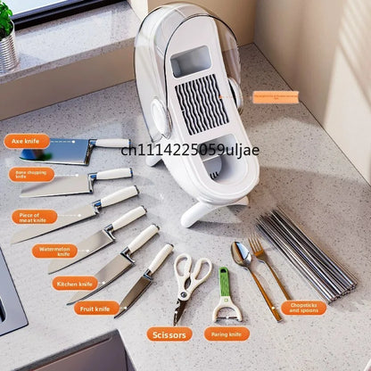 Kitchen Knife & Utensil Holder - Multifunctional Countertop Storage Rack with Drainage for Knives, Spoons & Chopsticks