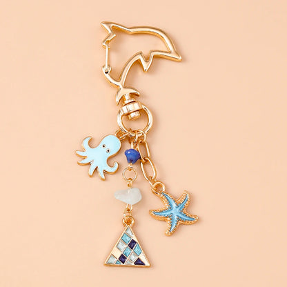 Summer Beach Shell Keychain – Octopus and Starfish Marine Life Pendant for Women, Girls, Handbag Decor, and Gifts