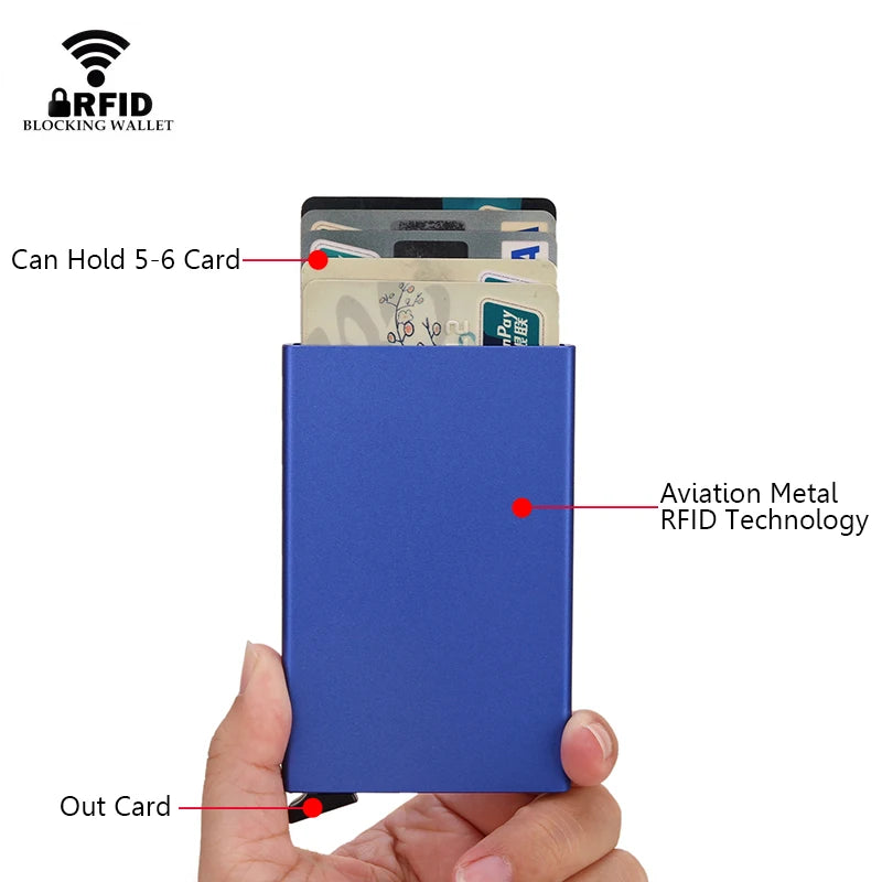 RFID Smart Wallet Card Holder: Metal Slim Pop-Up Minimalist Wallet for Men & Women - Small Black Purse Vallet for Secure and Stylish Carry