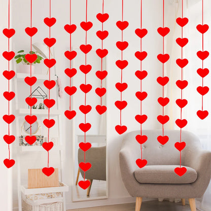 Red Heart Felt Garland - 85 Hearts - Valentine's Day, Wedding, Birthday Party Decor