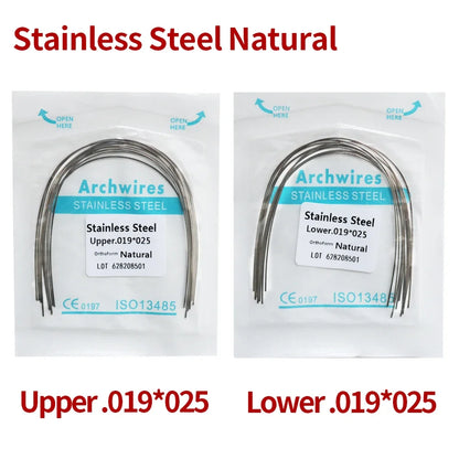 2 Packs Stainless Steel Arch Wires – 20pcs Natural Round & Rectangle Wires for Upper & Lower Braces