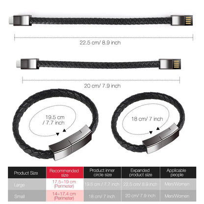 Portable Bracelet Fast Charging Cable – Compatible with iPhone 11/12/13/14 Pro Max, Samsung, Huawei, Xiaomi, USB Micro and Type-C Data Line