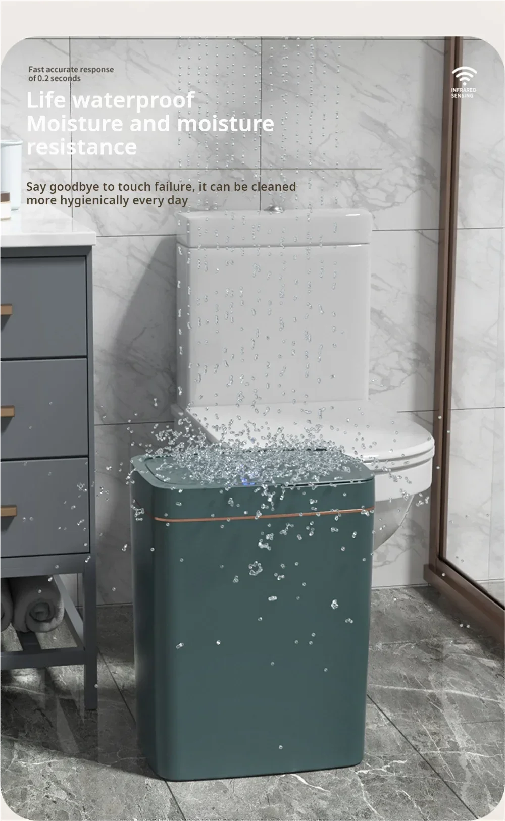 15L Touchless Smart Sensor Trash Can – Waterproof Automatic Garbage Bin for Kitchen, Bathroom & Bedroom