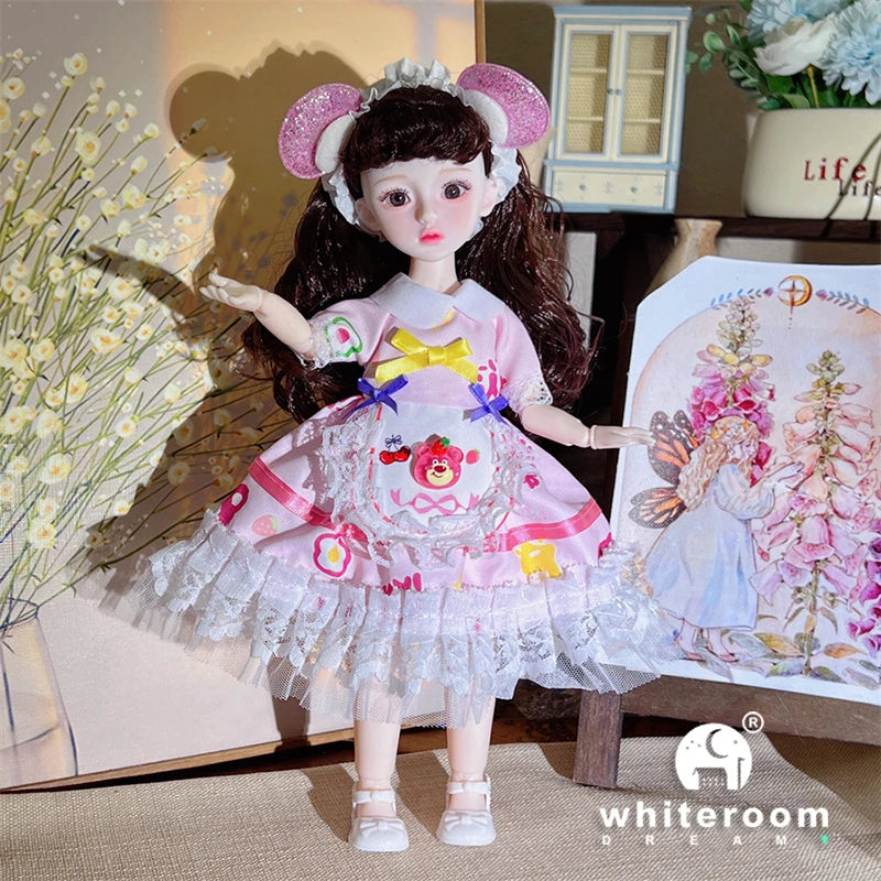 30cm 1/6 BJD Ball Jointed Doll – Starry Gray Eyes with Lolita Fashion Dress, DIY Toy Gift for Girls