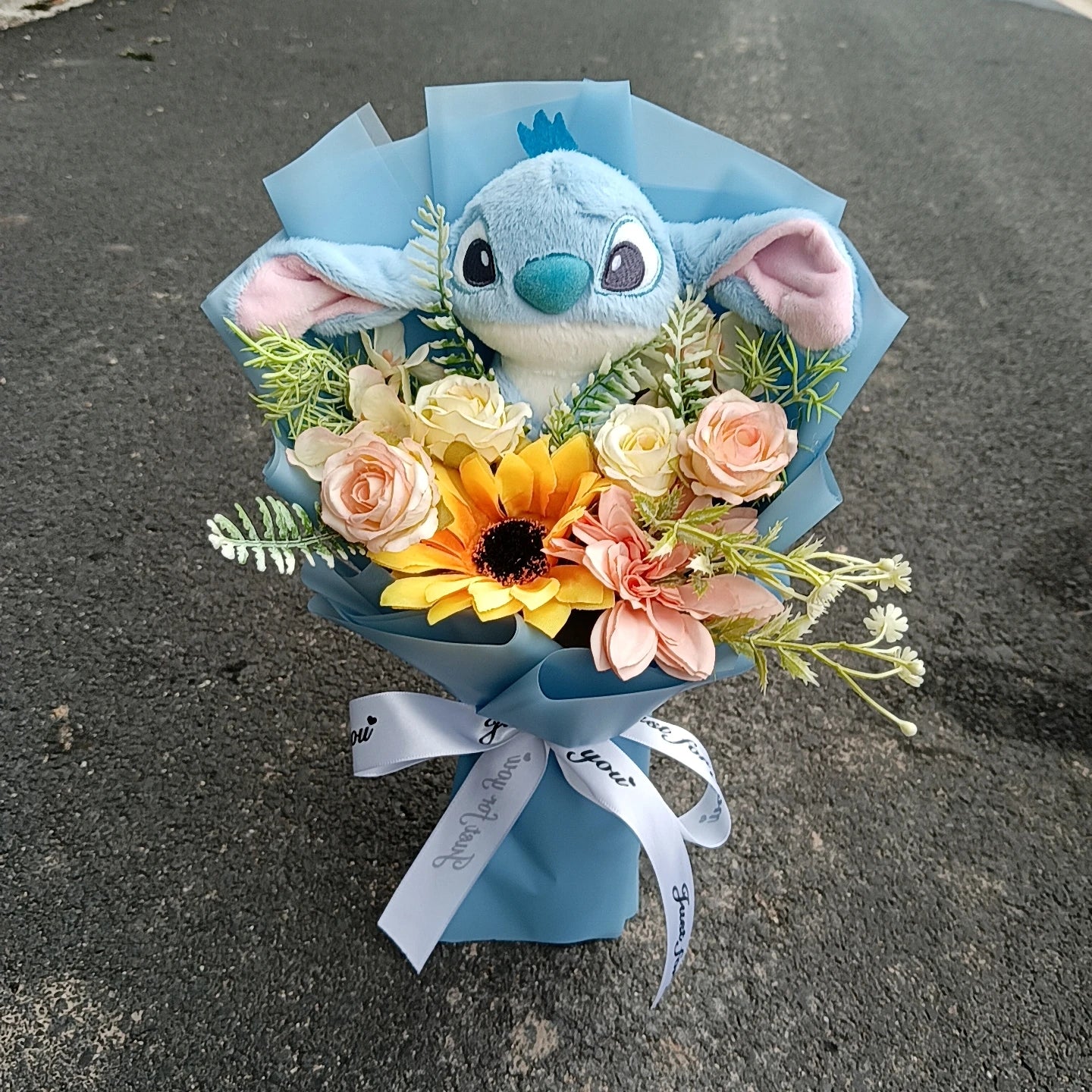 Lilo & Stitch Bouquet PVC Anime Stuffed Doll – Rose & Sunflower Gift for Birthday, Valentine’s & Christmas Day