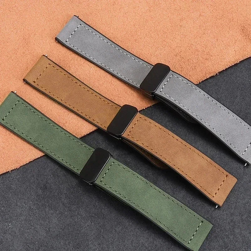 Magnetic Leather Silicone Watch Strap 20mm/22mm for Omega x Swatch MoonSwatch, Xiaomi Watch S1–S4 & Huawei GT2–GT5