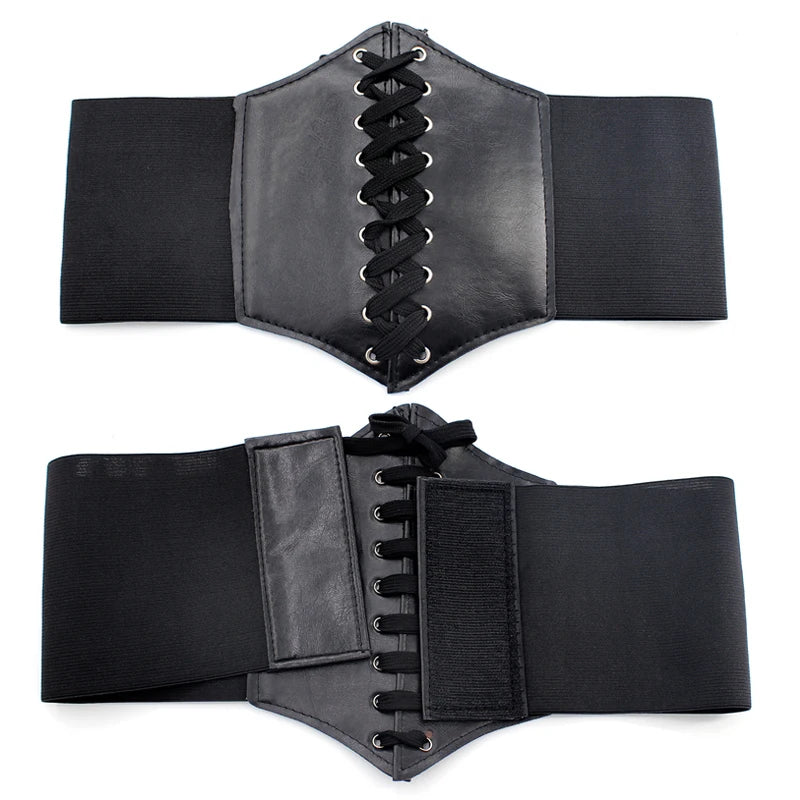 Women's Punk PU Leather Corset Belt - Wide Elastic High-Waist Waist Cincher