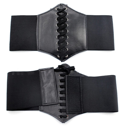 Women's Punk PU Leather Corset Belt - Wide Elastic High-Waist Waist Cincher
