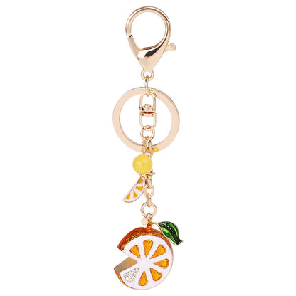 EASYA Vintage Imitation Fruit Charm Keychain – Lemon, Persimmon & Strawberry Glass Pendant, Luxury Jewelry for Women