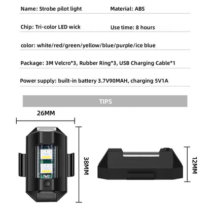 Universal Strobe Light – LED Anti-Collision Warning Light for Motorcycle, Scooter, Car – 7 Color Drone Flash Turn Signal Indicator