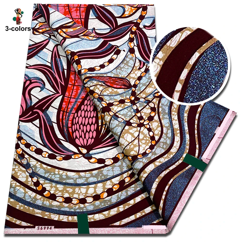 African Golden Wax Fabric - Glitter Gold Print Batik Ankara Pagne Material for Women
