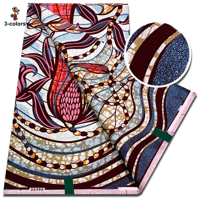 African Golden Wax Fabric - Glitter Gold Print Batik Ankara Pagne Material for Women