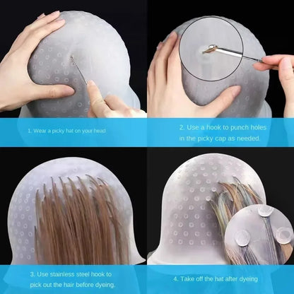 2PCS Hairdressing Dyeing Caps – Professional Silicone Hair Coloring Cap with Metal Hooks for Barber & Salon Styling