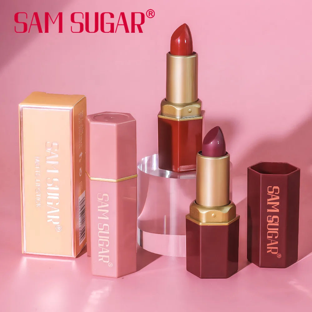 6 Colors Gold Bar Tube Lipstick – Matte, Pearlescent Glitter, Velvet Texture, Valentine's Day Gift (1PC)