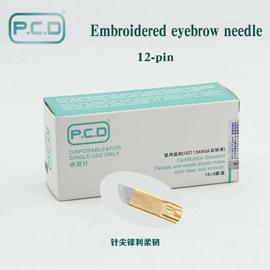 50pcs Permanent Makeup Eyebrow U-Pin PCD Blades — 12/14/19 Microblading Needles for 3D Embroidery Manual Pen
