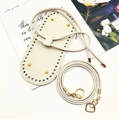 3PCS DIY Crochet Bag Accessories Set – Adjustable Strap, Drawstring Closure & Faux Leather Base for Handmade Handbags