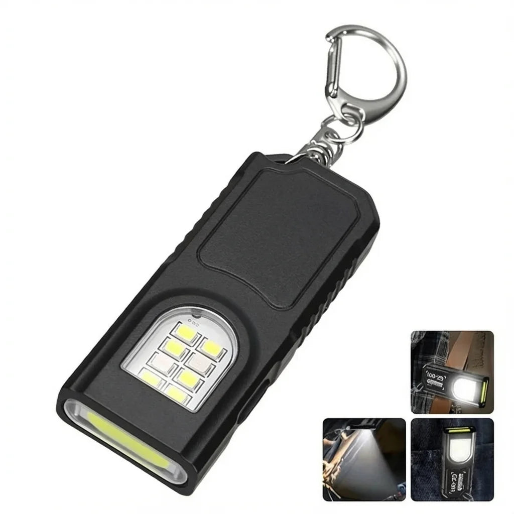USB Rechargeable Keychain Flashlight - Mini COB Work Light for Camping, Walking & Everyday Carry