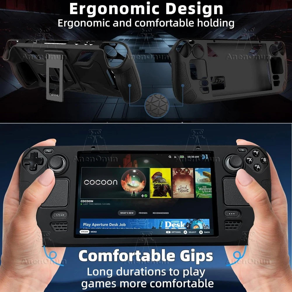 Steam Deck Protective Case - Soft Silicone Anti-Fall Cover with Folding Stand Anti-Slip Gaming Accessories