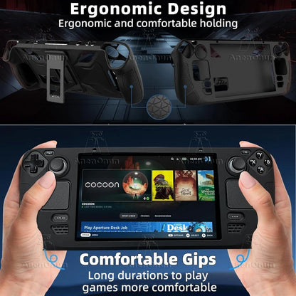 Steam Deck Protective Case - Soft Silicone Anti-Fall Cover with Folding Stand Anti-Slip Gaming Accessories