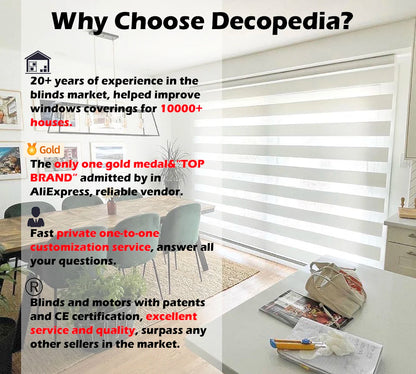 Decopedia Custom Made Zebra Blinds – Motorized Roller Blackout Day & Night Window Blinds for Sliding Doors
