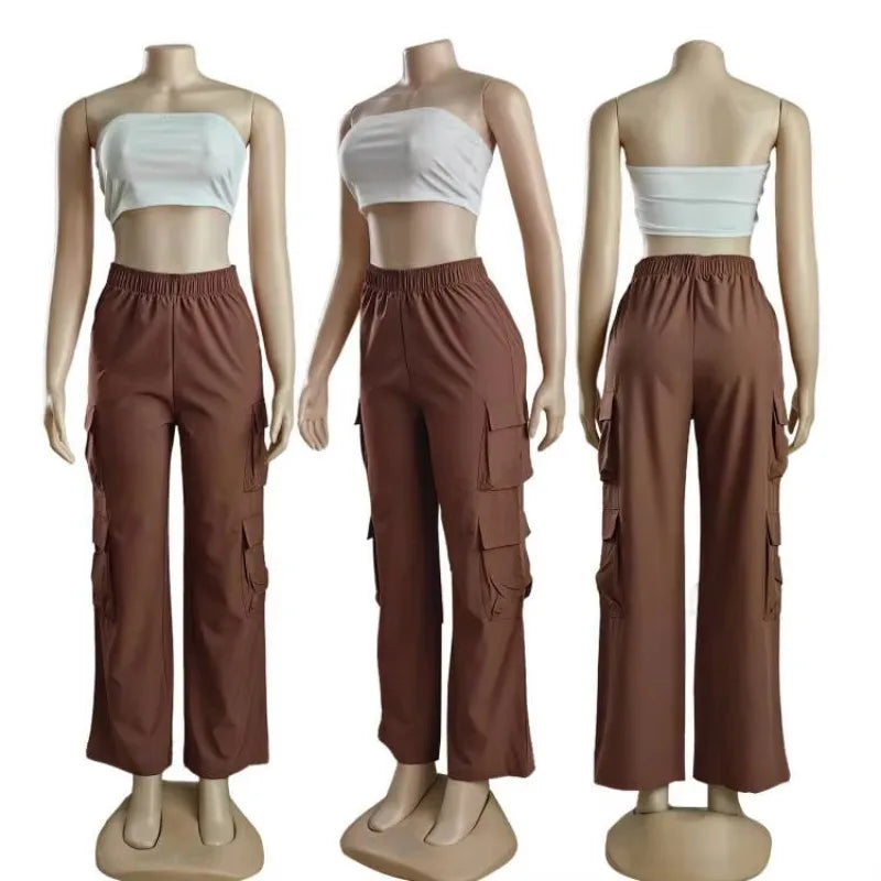 Women’s Straight Cargo Pants – High Waist Baggy Trousers, Wide Leg Y2K Streetwear with Pockets, Casual Vintage Fashion