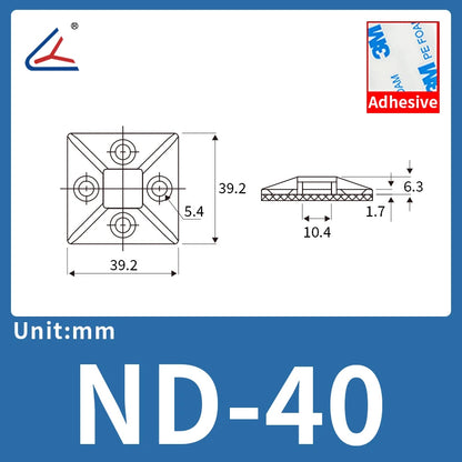 ND 20/50/100PCS Self-Adhesive Cable Tie Mounts – Zip Wire Tie Holder with Screw Hole Base