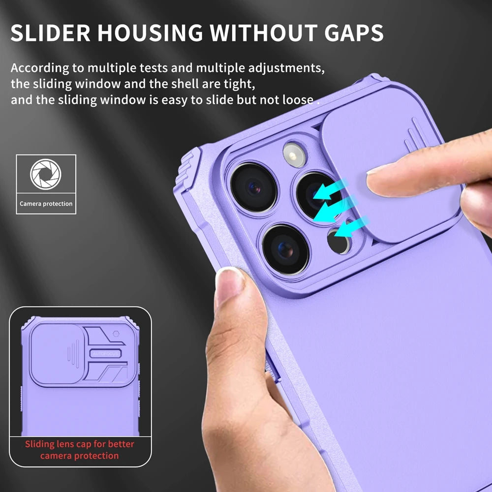 Slide Camera Protection Hard Case – Durable Plastic Phone Cover for iPhone 7 to 16 Series