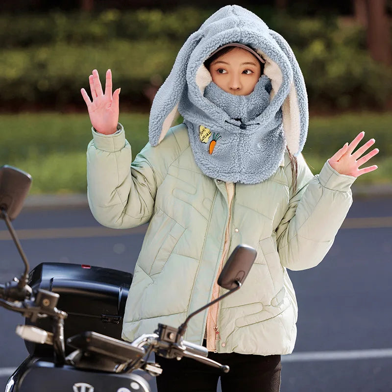 Winter Wool Ski Hat & Helmet Cover – Soft, Warm, Cute Cartoon Bunny Ears for Casual Skiing