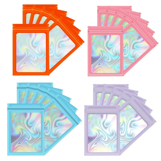 50pcs Mylar Bags – Laser Color Plastic Mini Pouches | Resealable ZipLock and Smell Proof for Coffee, Herbs, and Powder