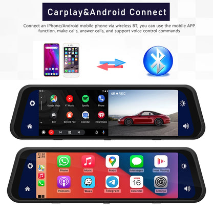 4K 2160P Dash Cam – Car DVR with CarPlay, Android Auto, Rearview Mirror Streaming, GPS, 5G WiFi, FM Radio, AUX