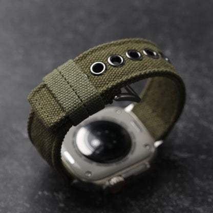 Double Canvas Strap for Apple Watch Ultra – 49MM, 45MM, 44MM, Thickened Green & Black Rugged Style Bracelet for Men