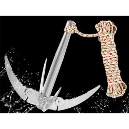 Outdoors Grappling Hook Survival Tool with Rope – Folding Boat Anchor for Canoes & Fishing Supplies