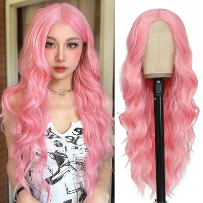 26-Inch Synthetic Ombre Blonde Wavy Wig for Women — Long Middle Part Curly Heat-Resistant Hair Fiber