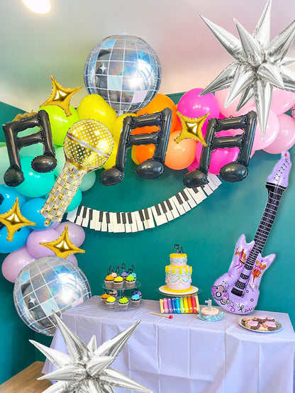 24-Piece Pop Music Party Balloon Set – Guitar, Microphone, Disco Ball, Musical Notes and Star Decorations